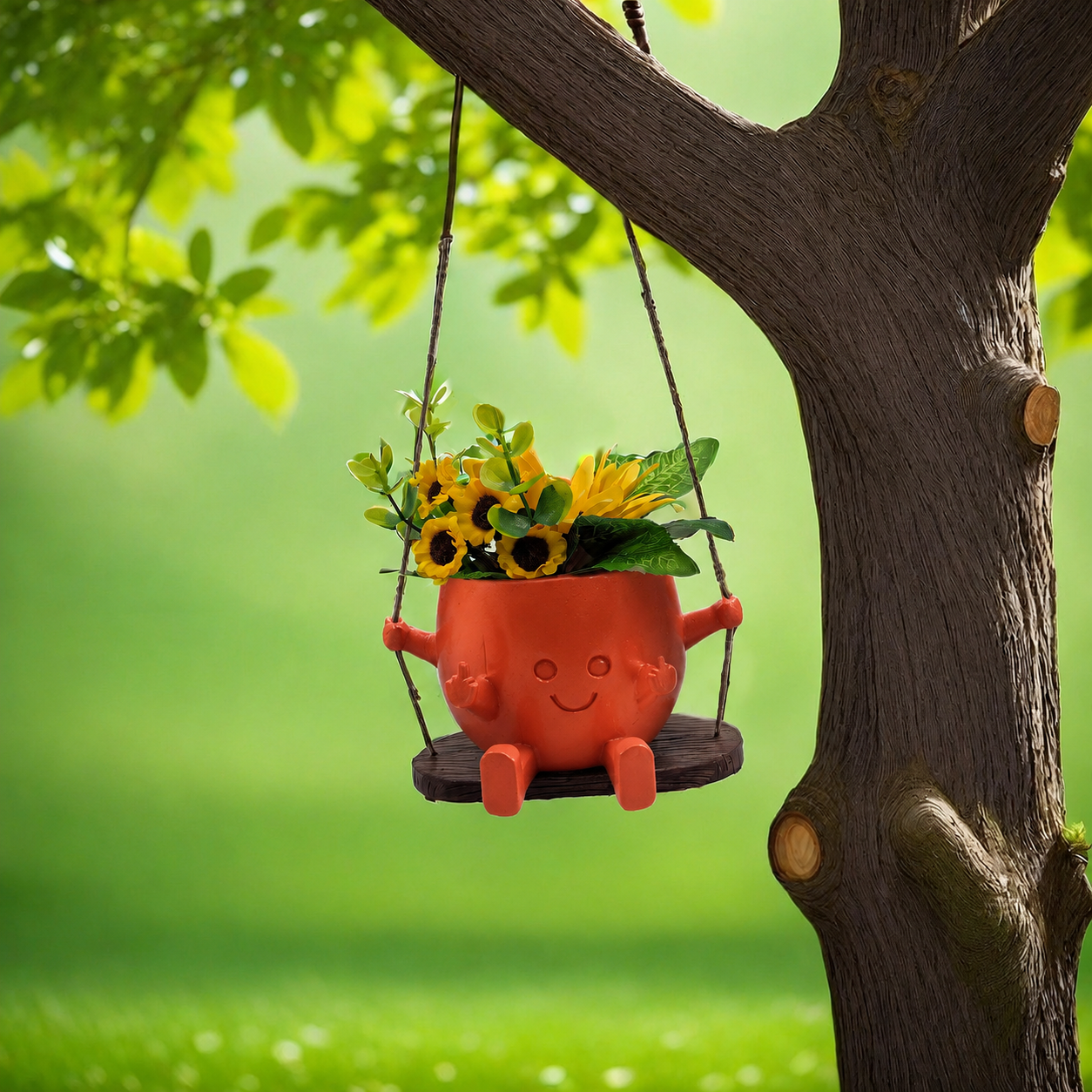 MCOIKY® Cute Red Swing Succulent Planter | Creative Mini Flower Pot for Home, Patio & Garden Decor