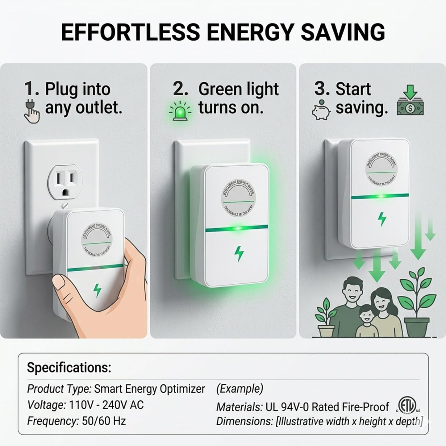 š¢2026 New Power Factor Saver Plug in, Power Plug Pro Energy Saver Electricity Saving Box, Energy Savings Device with Voltage Optimization for Home & Office US Plug 90V-250V 30KW