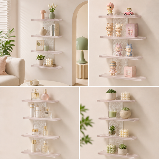 4-Tier Acrylic Wall Display Shelf | Clear Wall-Mounted Organizer for Figures, Collectibles & Home Decor