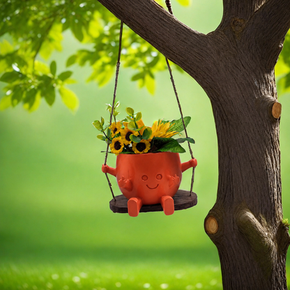 MCOIKY® Cute Red Swing Succulent Planter | Creative Mini Flower Pot for Home, Patio & Garden Decor