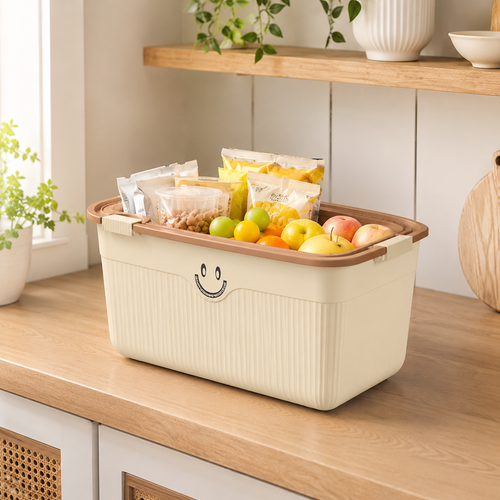 Portable Lidded Storage Basket – Milk Coffee