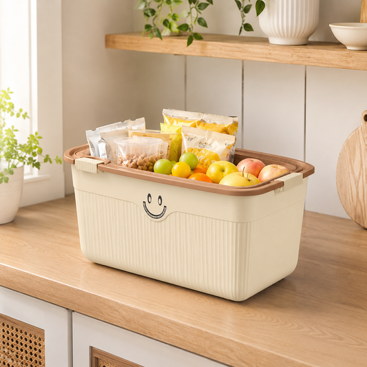 Portable Lidded Storage Basket – Milk Coffee