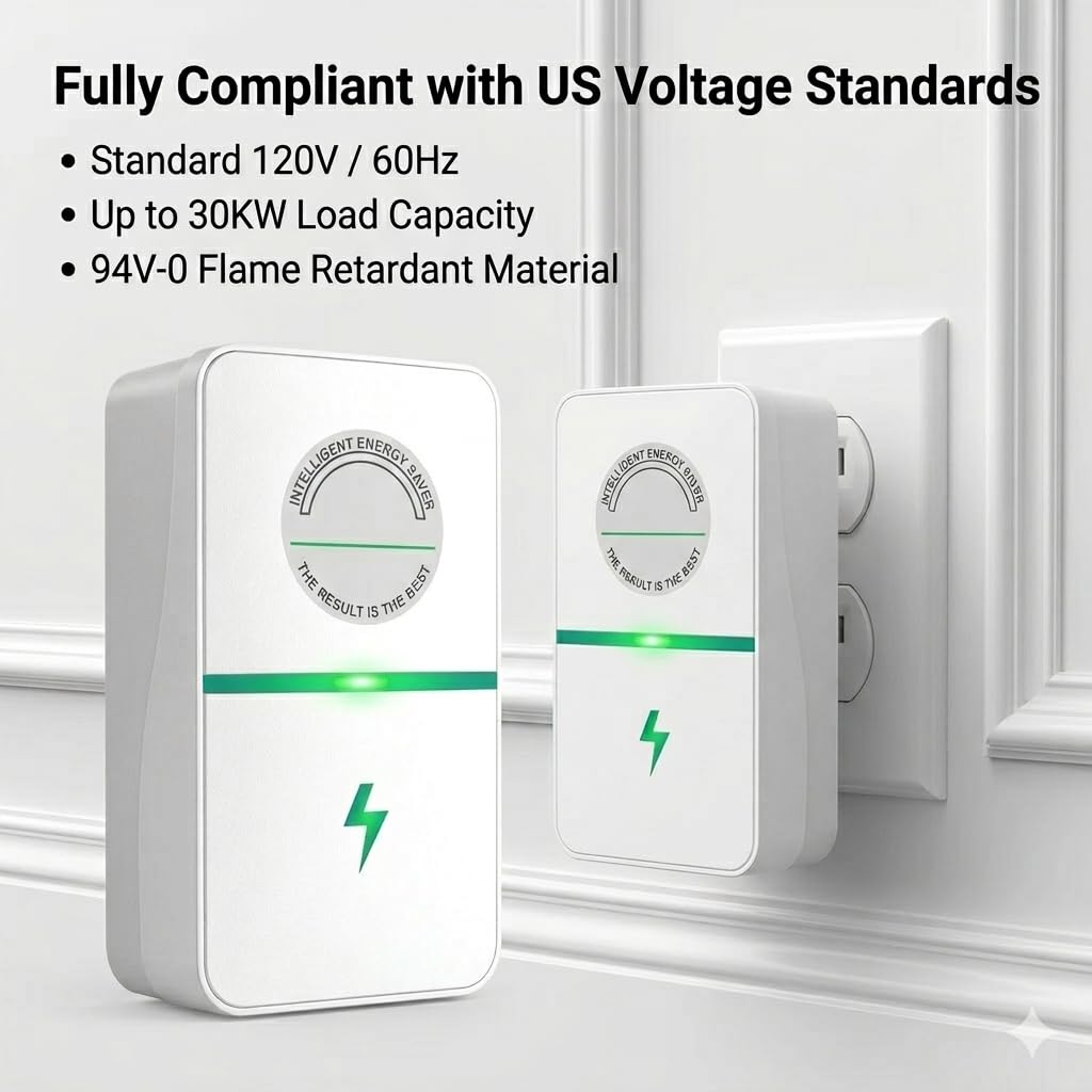 🟢2026 New Power Factor Saver Plug in, Power Plug Pro Energy Saver Electricity Saving Box, Energy Savings Device with Voltage Optimization for Home & Office US Plug 90V-250V 30KW