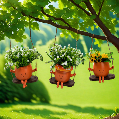 MCOIKY® Cute Red Swing Succulent Planter | Creative Mini Flower Pot for Home, Patio & Garden Decor